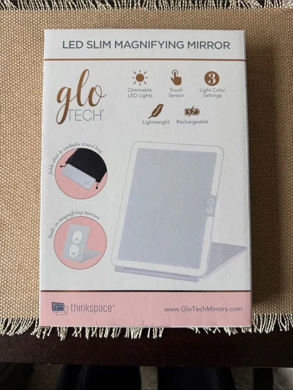 GloTech LED Slim Magnifying Mirror — Pink